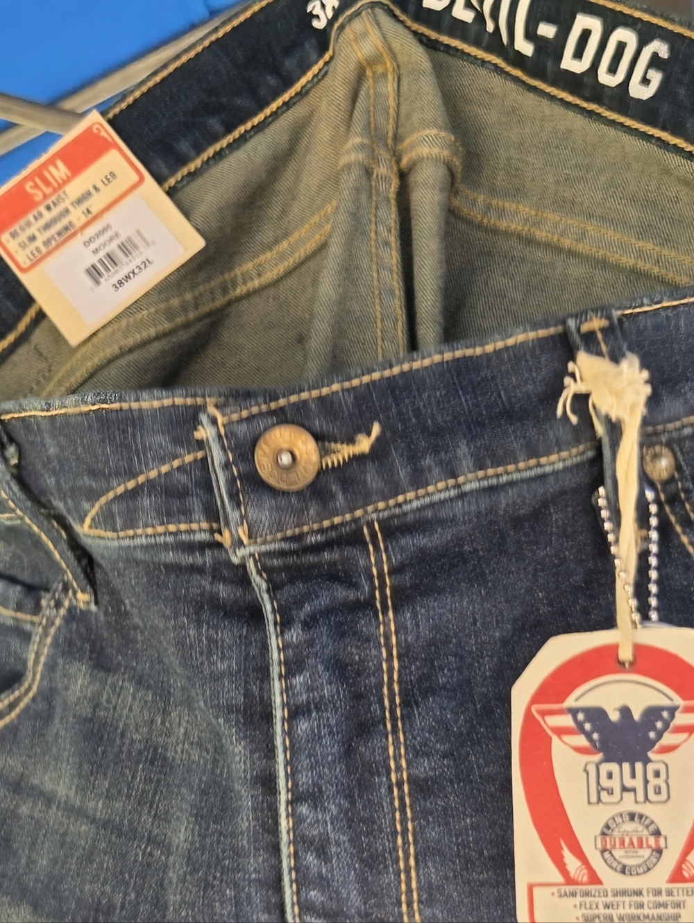 DEVIL DOG Men's Slim Fit Blue Jeans
